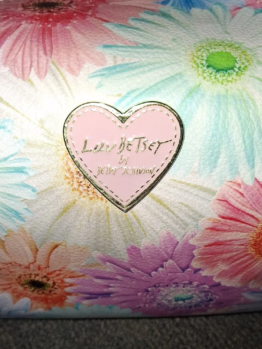Betsey Johnson Multicolor Pastel Floral Cosmetic Case with Heart Logo